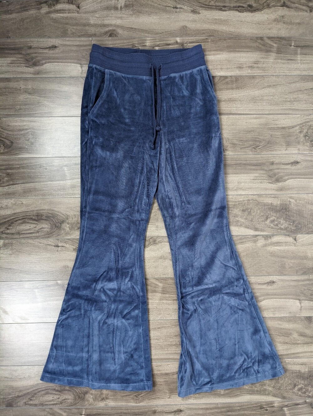 Aerie Real Obsessed Navy Blue Velour Track Pants Flare Leg Size Small